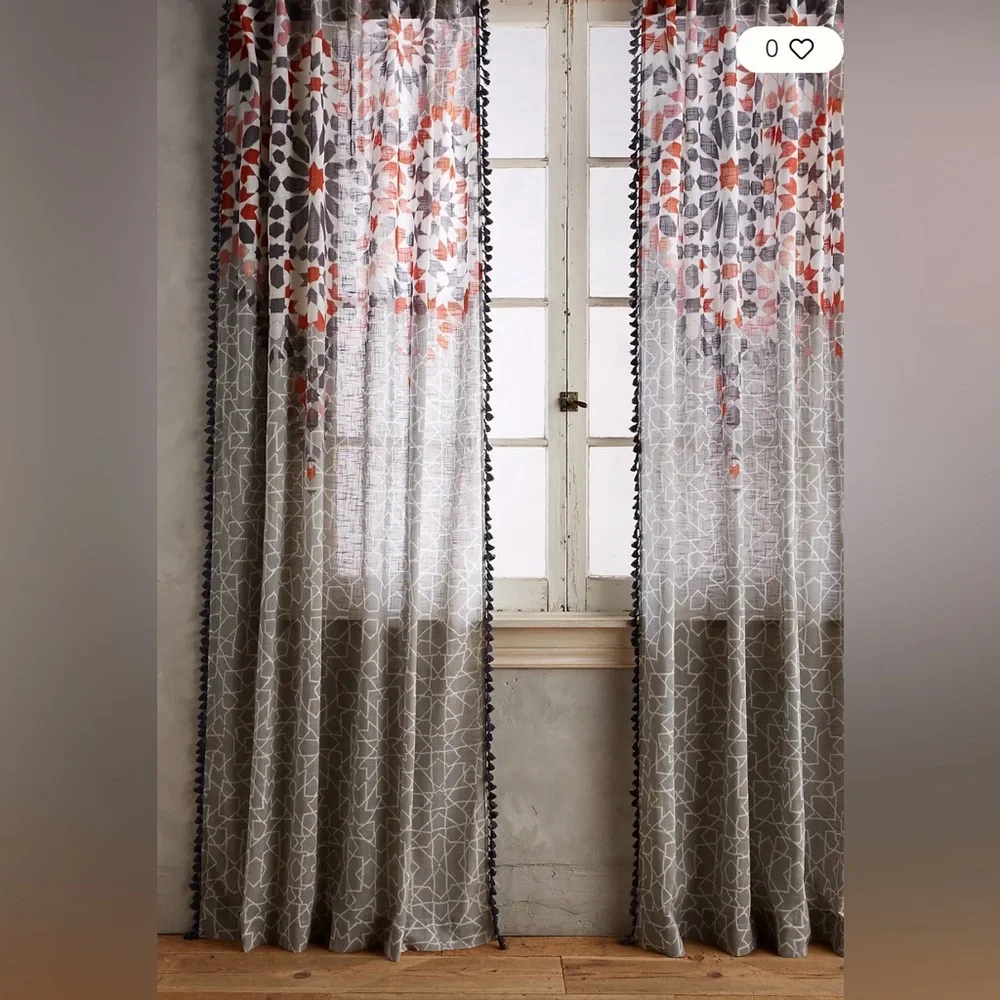 Anthropologie NIB Pair of Curtains Mosaic Moroccan Geometric Grey/Multi 108x50